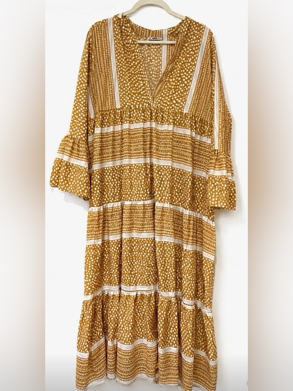 Only Mustard Dot Tiered Maxi Dress